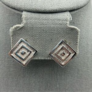Vintage Monet Diamond Shaped 3D Textured Silver Tone Clip On Earrings
